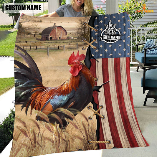 Uni Personalized Name Chicken Flag Vintage Blanket