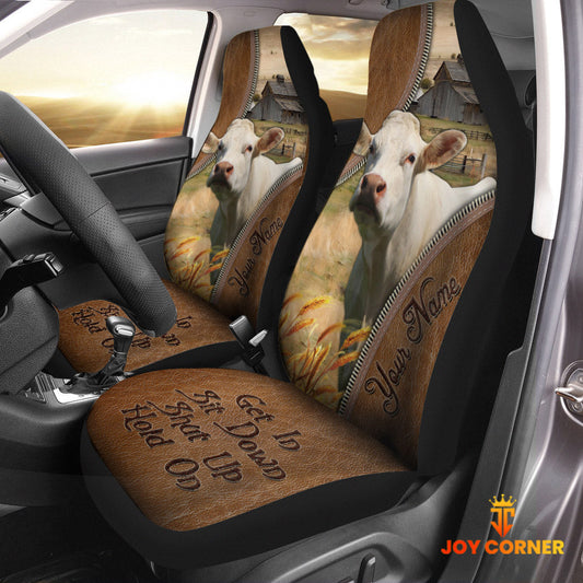 Uni Charolais Customized Name Leather Pattern Car Seat Covers (2Pcs)