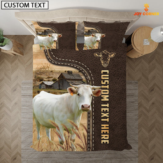 Uni Charolais Custom Text Leather Pattern Bedding Set