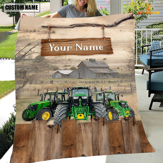 Uni Personalized Name Tractor Wooden Pattern Blanket