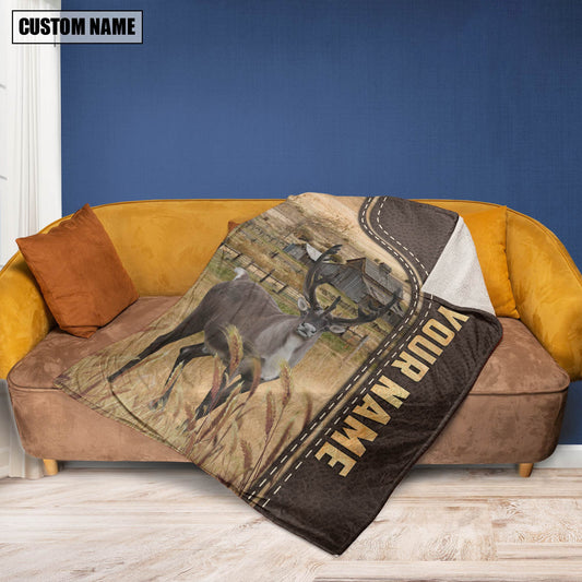 Uni Rain Deer Custom Name Leather Pattern Blanket