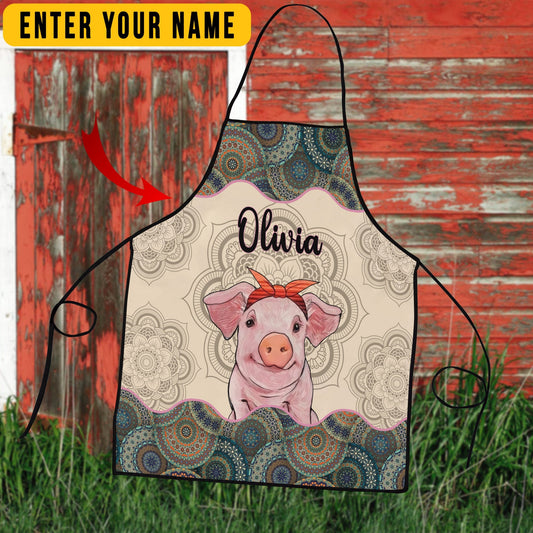 Uni Personalized Name Mandala Pattern Pig All Over Printed 3D Apron