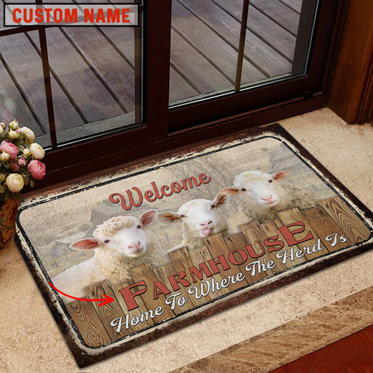 Uni Sheep Custom Name - Home To Where The Herd Is FarmHouse Doormat