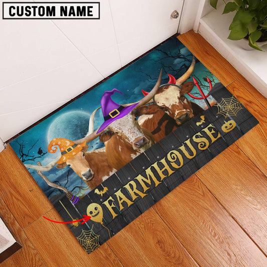 Uni Texas Longhorn Farmhouse Halloween Custom Name Doormat