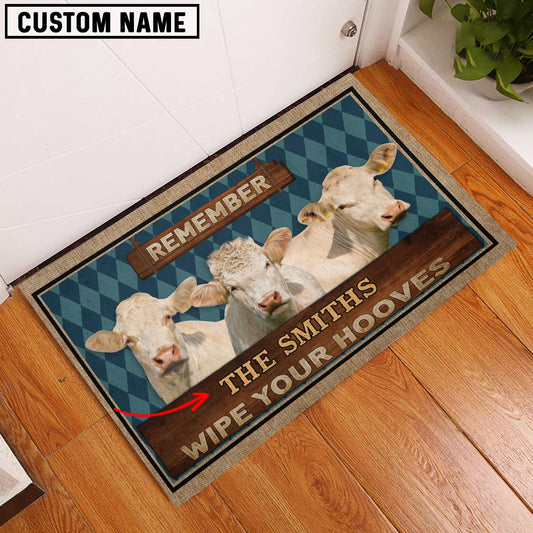 Uni Charolais No Horn Wipe Your Hooves Custom Name Doormat