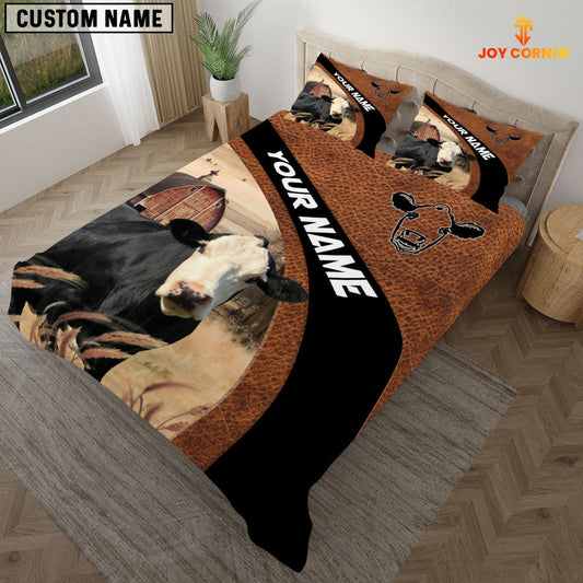 Uni Black Baldy On The Farm Customized Name Red Barn Bedding Set