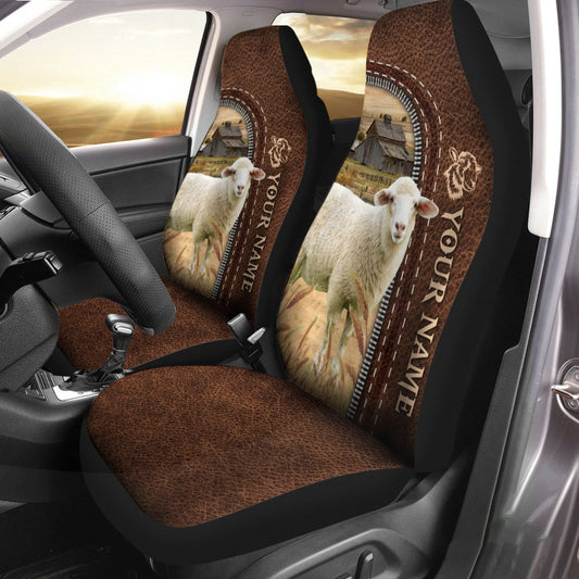 Uni Sheep Personalized Name Leather Pattern Car Seat Covers Universal Fit (2Pcs)