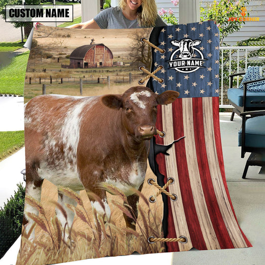 Uni Personalized Name Shorthorn Flag Vintage Blanket