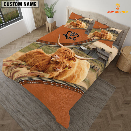 Uni Highland Cattle On The Farm Customized Name 3D Bedding Set