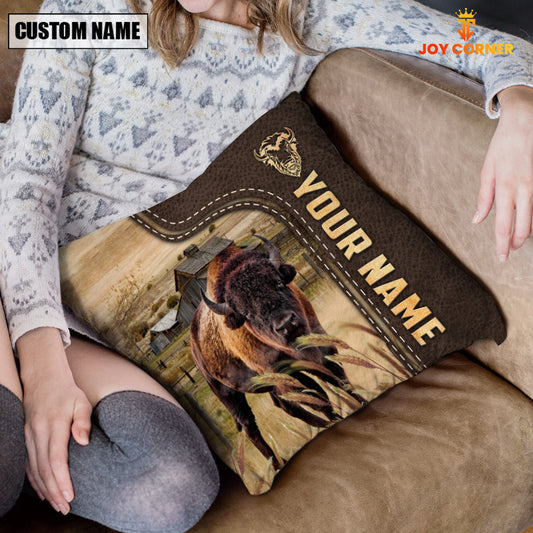Uni Bison Custom Name Leather Pattern Pillow Case