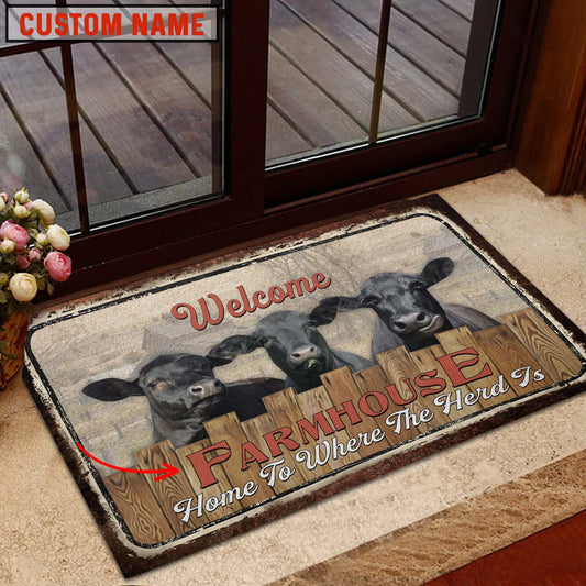 Uni Black Angus Custom Name - Home To Where The Herd Is FarmHouse Doormat