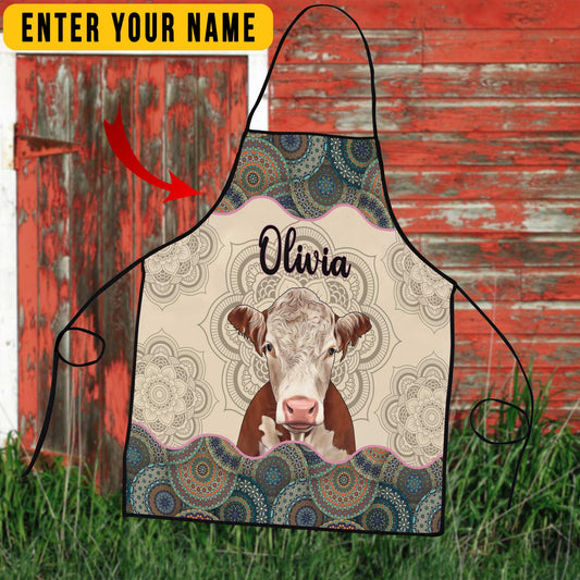 Uni Custom Name Mandala Pattern Hereford All Over Printed 3D Apron