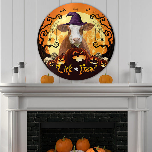 uni Halloween Simmental Cattle All Printed 3D Round Wooden Sign