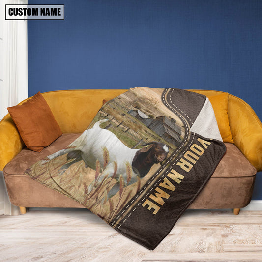 Uni Personalized Name Boer Goats Leather Pattern Blanket