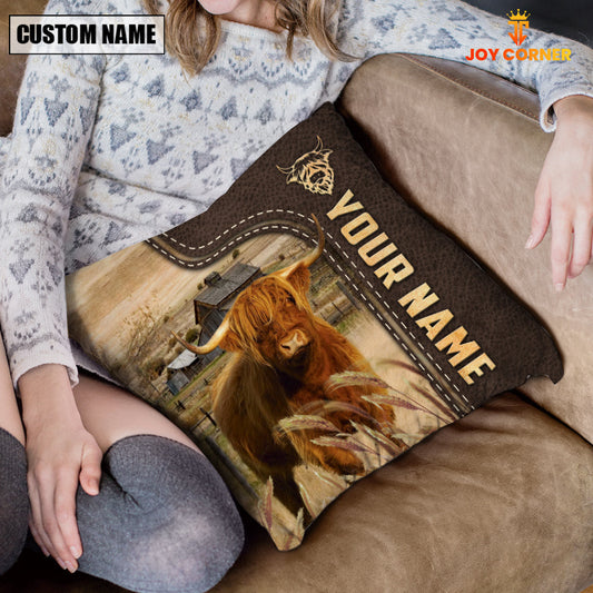 Uni Highland Custom Name Leather Pattern Pillow Case
