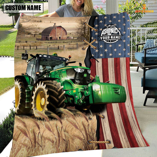 Uni Personalized Name Farm Tractor Flag Vintage Blanket