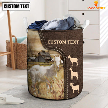 Uni Goat Custom Name Leather Pattern Laundry Basket