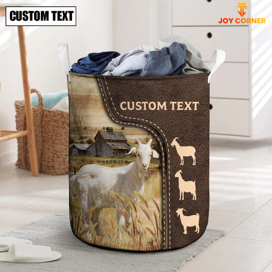 Uni Goat Custom Name Leather Pattern Laundry Basket