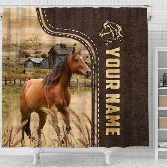 Uni Horse Leather Pattern Custom Name Shower Curtain