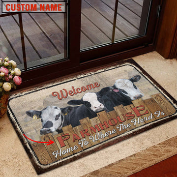 Uni Black Baldy Custom Name - Home To Where The Herd Is FarmHouse Doormat