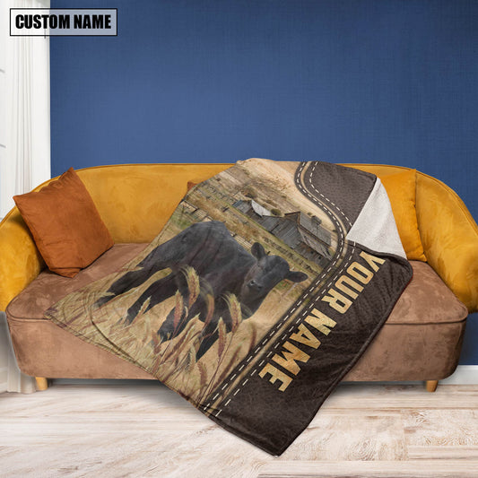 Uni Personalized Name Black Angus 2 Leather Pattern Blanket