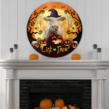 uni Halloween Charolais Cattle All Printed 3D Round Wooden Sign