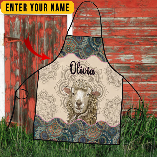 Uni Personalized Name Mandala Pattern Sheep All Over Printed 3D Apron