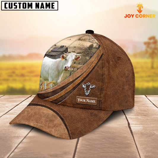 Uni Custom Name Charolais Leather Pattern Classic Cap