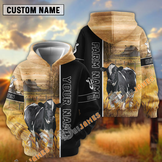 UniJames Half Black & Farm Holstein Cattle Personalized Hoodie