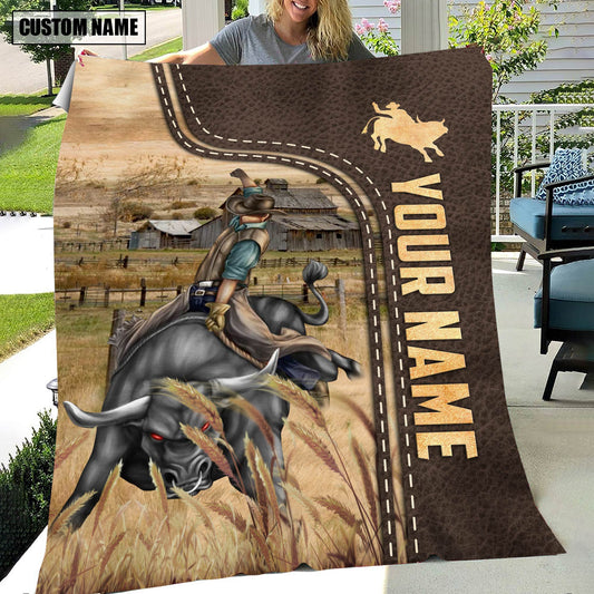 Uni Personalized Name Cowboy Leather Pattern Blanket
