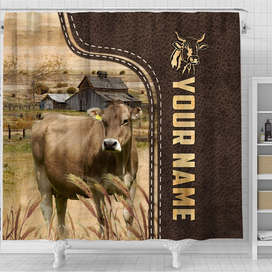 Uni Brown Swiss Leather Pattern Custom Name Shower Curtain