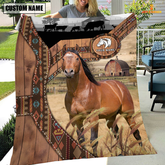 Uni Horse Custom Name Brocade Pattern Blanket