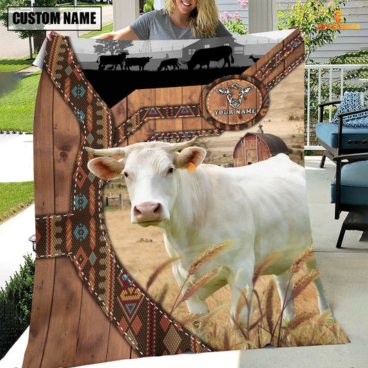 Uni Charolais Custom Name Brocade Pattern Blanket