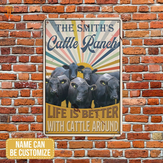 uni Personalized Black Angus Life is better with cattle around All Printed 3D Metal Sign