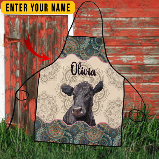 Uni Personalized Name Mandala Pattern Black Angus All Over Printed 3D Apron