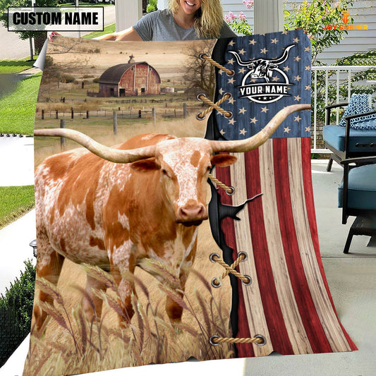 Uni Personalized Name Texas Longhorn Flag Vintage Blanket