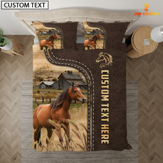 Uni Horse Custom Text Leather Pattern Bedding Set