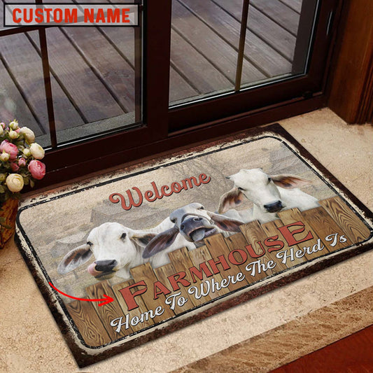 Uni Brahman Custom Name - Home To Where The Herd Is FarmHouse Doormat