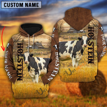 Uni Personalized Name Farm Holstein Brown Hoodie