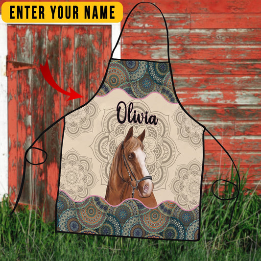 Uni Personalized Name Mandala Pattern Horse All Over Printed 3D Apron