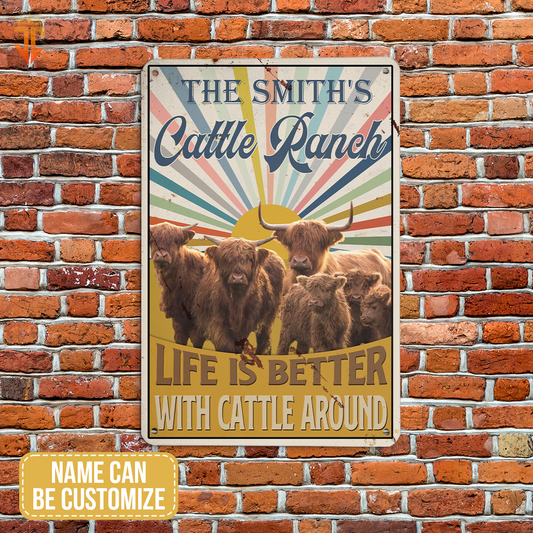 uni Personalized Highland Life is better with cattle around All Printed 3D Metal Sign