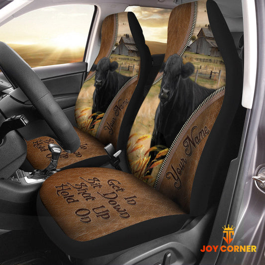 Uni Black Angus Customized Name Leather Pattern Car Seat Covers (2Pcs)