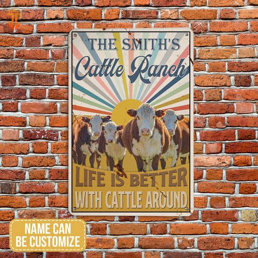 uni Personalized Hereford Life is better with cattle around All Printed 3D Metal Sign