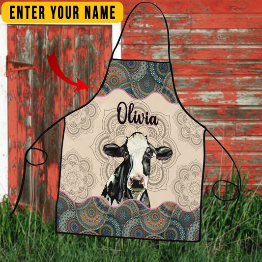 Uni Personalized Name Mandala Pattern Holstein All Over Printed 3D Apron