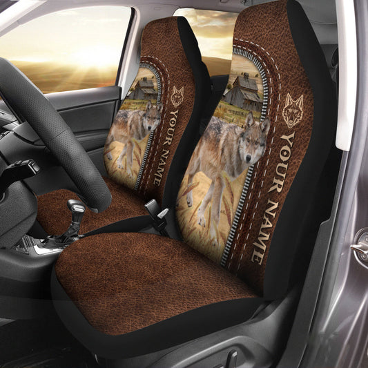Uni Coyotes Personalized Name Leather Pattern Car Seat Covers Universal Fit (2Pcs)
