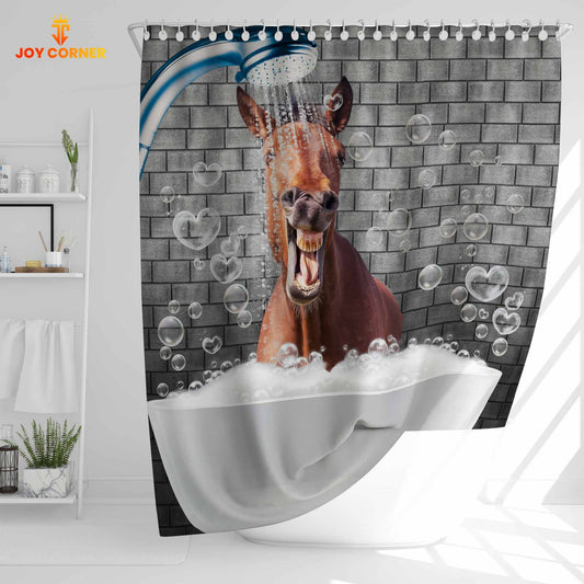 Uni Horse Brick Wall 3D Shower Curtain