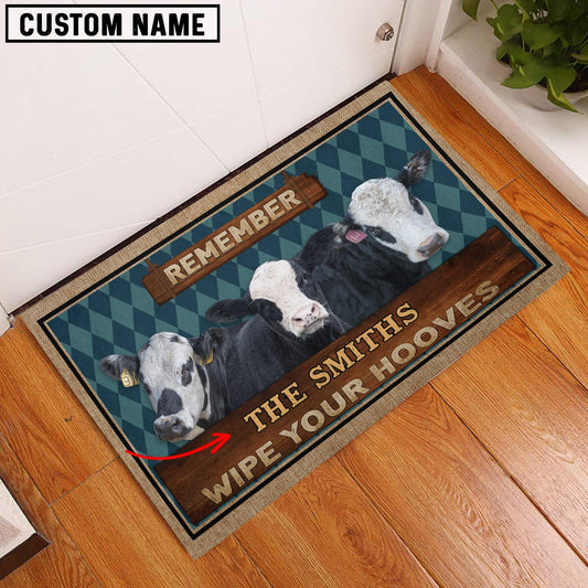 Uni Black Baldy Wipe Your Hooves Custom Name Doormat