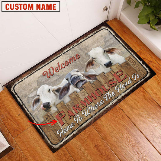 Uni Brahman Custom Name - Home To Where The Herd Is FarmHouse Doormat