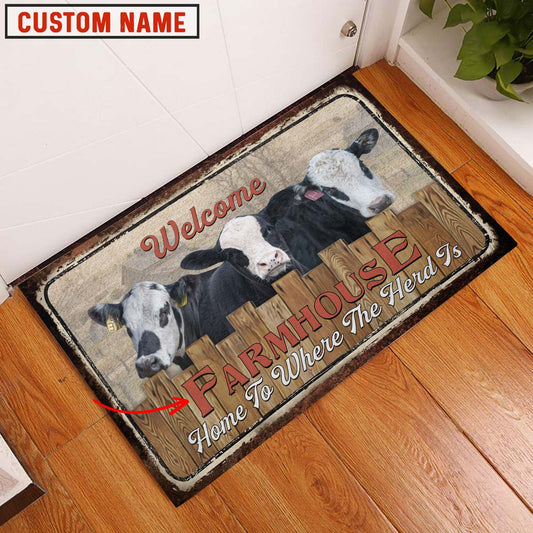 Uni Black Baldy Custom Name - Home To Where The Herd Is FarmHouse Doormat