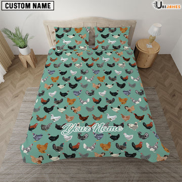 Uni Chicken Green Pattern Custom Name Bedding Set